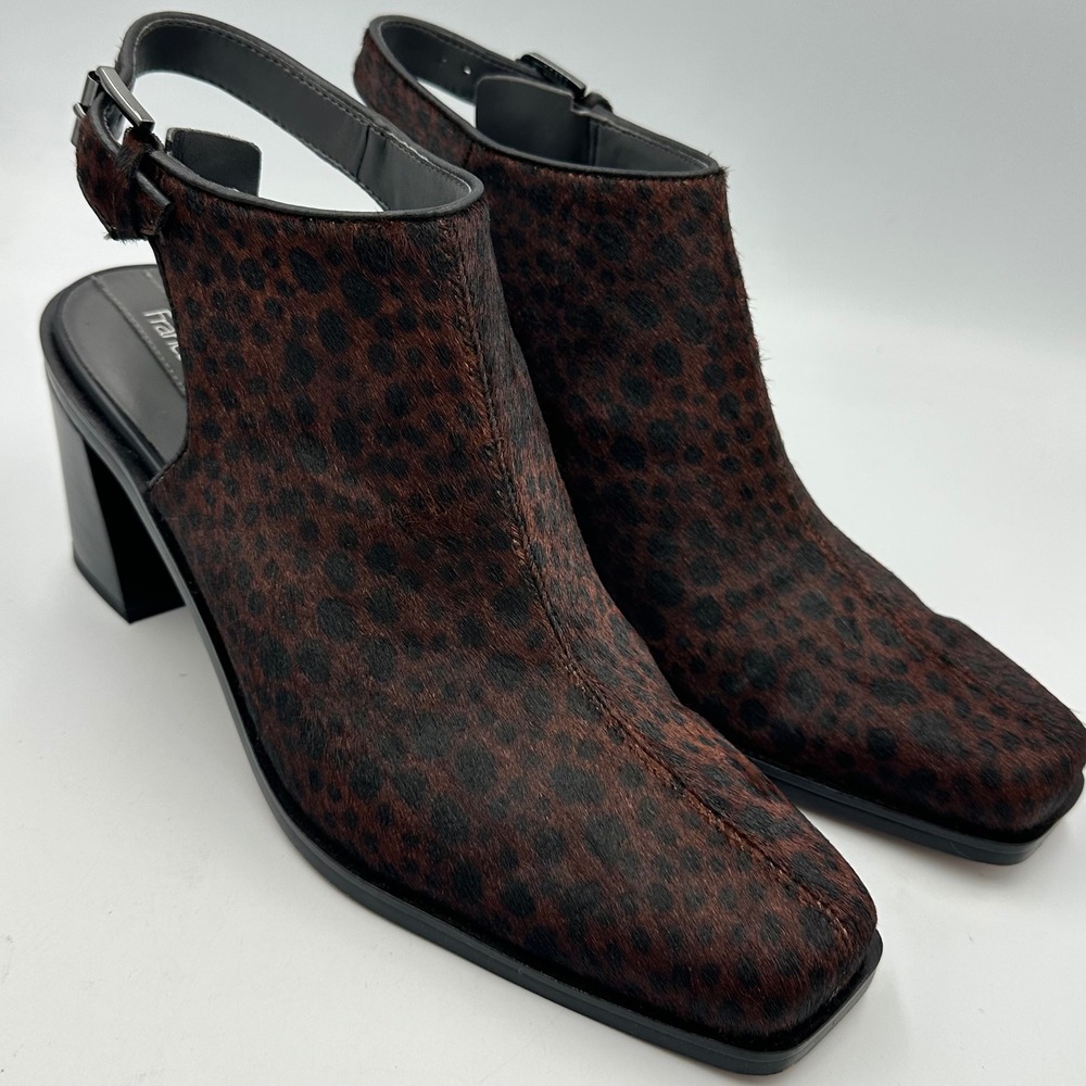 Franco Sarto Isadora Brown Leopard Calf Hair Slingback Boots Fall Heels 10M